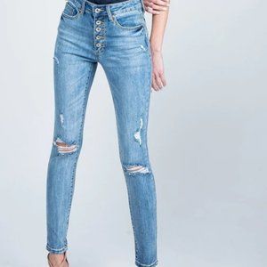 Distressed Mid-rise Super Skinny Jean